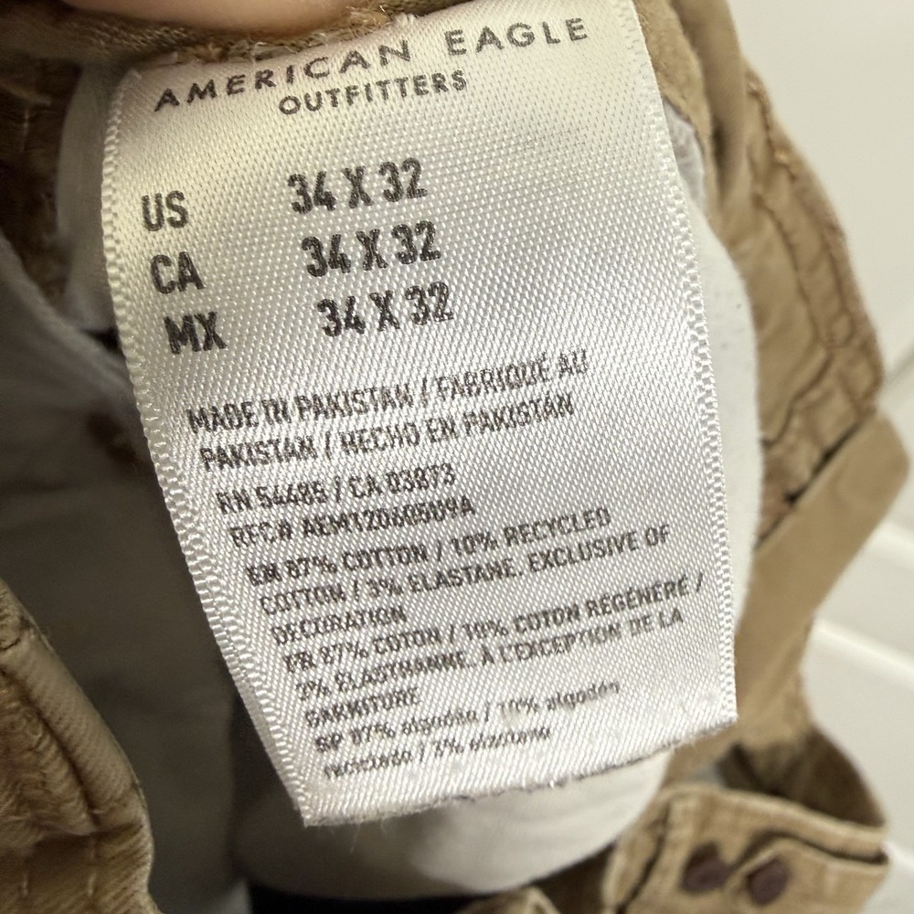 American Eagle Slim Cargo Pants 34/32 (35/27.5) Khaki Beige Y2K Distress Stretch - Picture 11 of 12